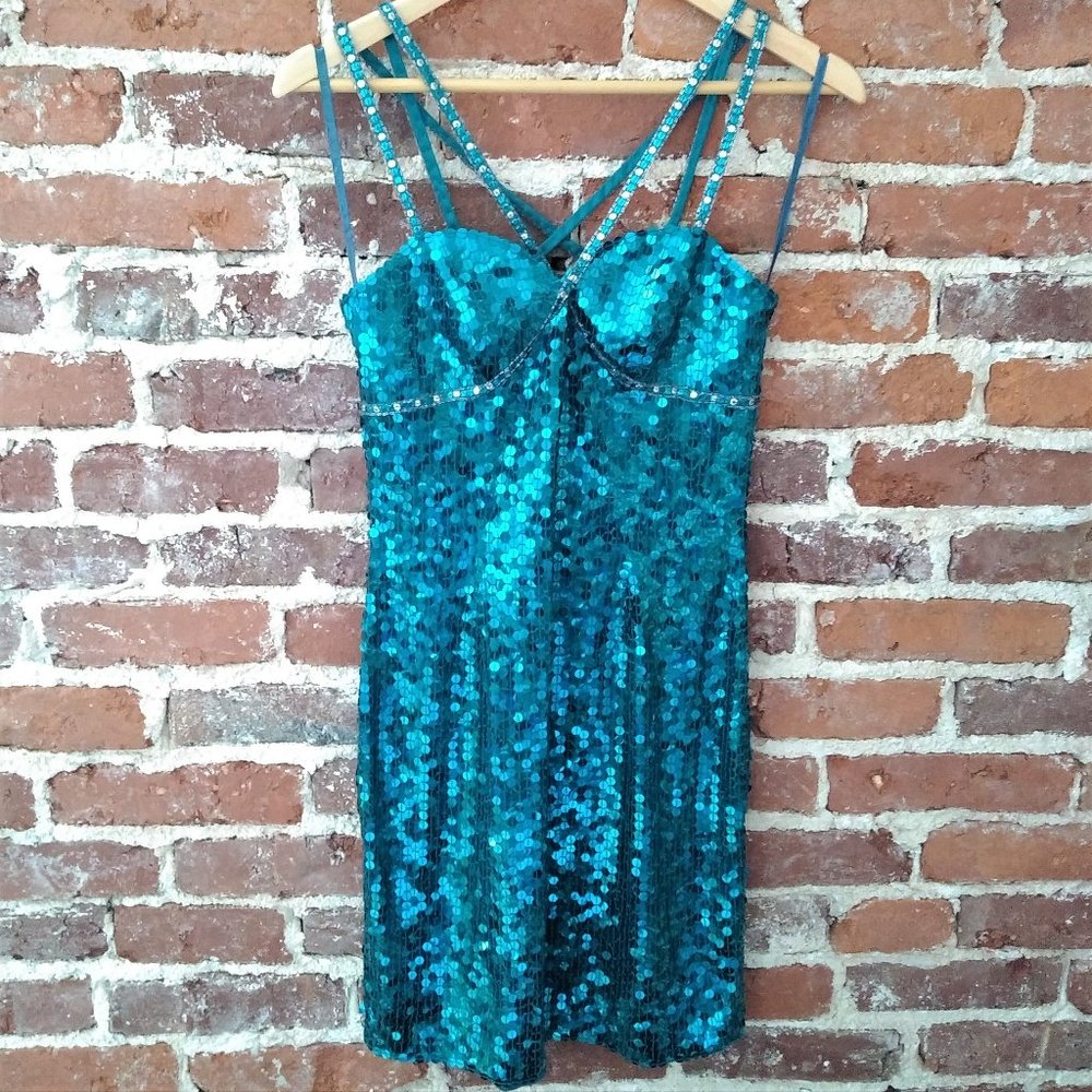 Vintage Niteline Della Roufogali Blue Sequin Dress